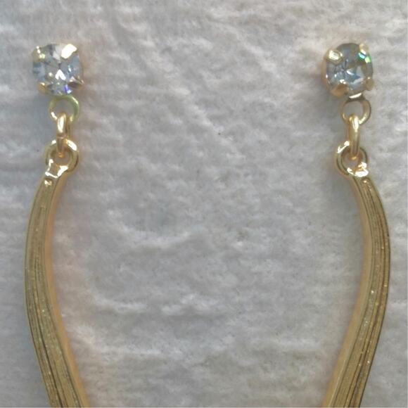 Anne Klein Earrings Rhinestone Swoop Vintage Textured Gold Tone Dangle Elegant - Picture 7 of 11